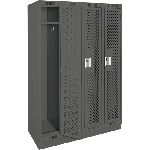 Clean Line Lockers, Bank of 4, 48" x 12" x 76", Steel, Charcoal, Rivet (Assembled), Perforated Auto-Cam