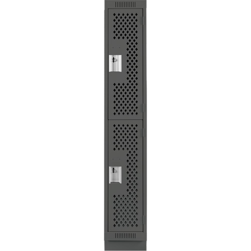 Clean Line Lockers, 2 -tier, 12" x 12" x 76", Steel, Charcoal, Rivet (Assembled), Perforated Auto-Cam