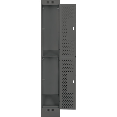 Clean Line Lockers, 2 -tier, 12" x 12" x 76", Steel, Charcoal, Rivet (Assembled), Perforated Auto-Cam