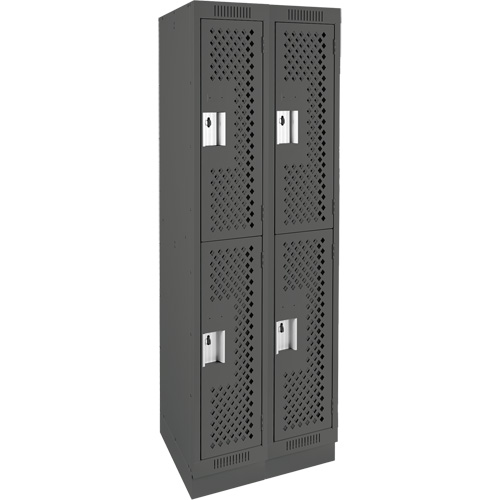 Clean Line Lockers, 2 -tier, Bank of 2, 24" x 12" x 76", Steel, Charcoal, Rivet (Assembled), Perforated Auto-Cam