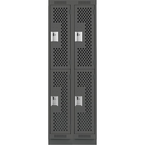 Clean Line Lockers, 2 -tier, Bank of 2, 24" x 12" x 76", Steel, Charcoal, Rivet (Assembled), Perforated Auto-Cam