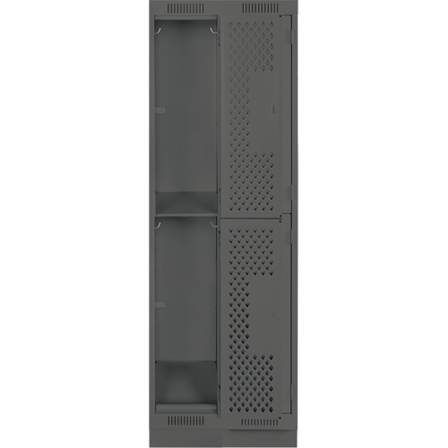 Clean Line Lockers, 2 -tier, Bank of 2, 24" x 12" x 76", Steel, Charcoal, Rivet (Assembled), Perforated Auto-Cam