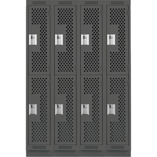 Clean Line Lockers, 2 -tier, Bank of 4, 48" x 12" x 76", Steel, Charcoal, Rivet (Assembled), Perforated Auto-Cam