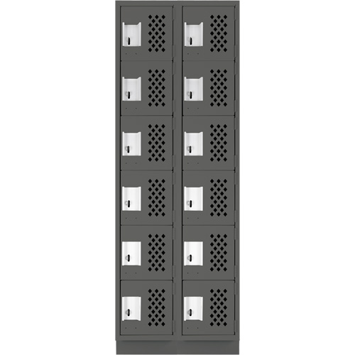 Assembled Lockerettes Clean Line Perforated Economy Lockers, 6 -tier, Bank of 2, 18" x 72" x 12", Steel Auto-Cam