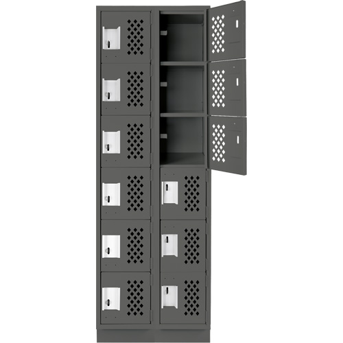 Assembled Lockerettes Clean Line Perforated Economy Lockers, 6 -tier, Bank of 2, 18" x 72" x 12", Steel Auto-Cam
