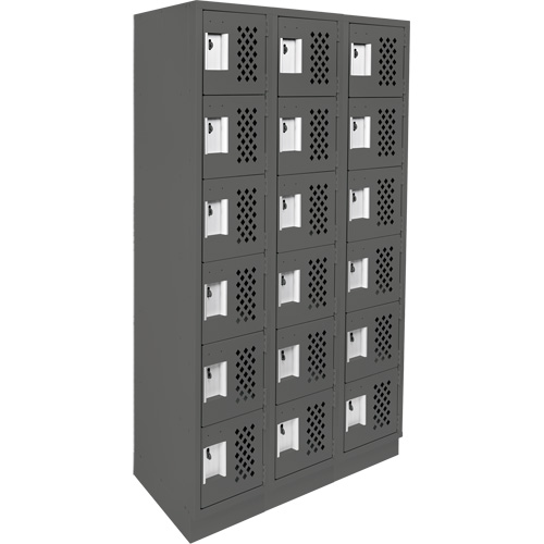 Assembled Lockerettes Clean Line Perforated Economy Lockers, 6 -tier, Bank of 3, 18" x 72" x 12", Steel Auto-Cam
