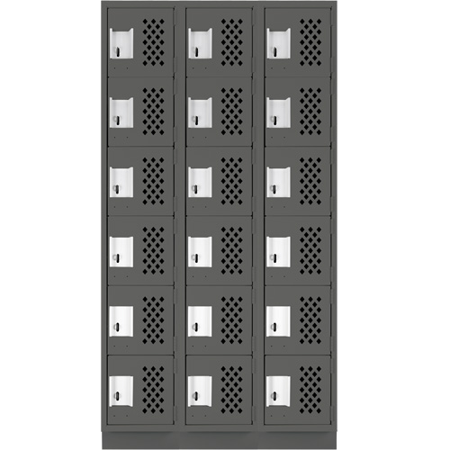 Assembled Lockerettes Clean Line Perforated Economy Lockers, 6 -tier, Bank of 3, 18" x 72" x 12", Steel Auto-Cam