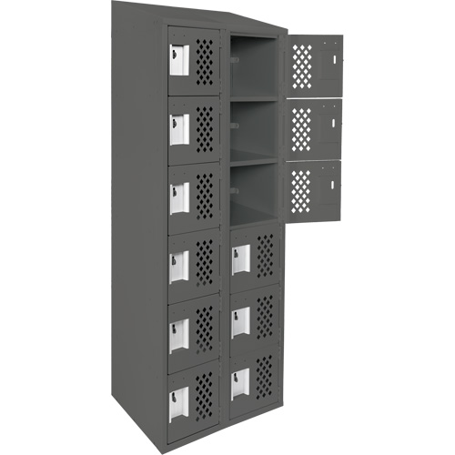 Assembled Lockerettes Clean Line Perforated Economy Lockers, 6 -tier, Bank of 2, 18" x 72" x 12", Steel Auto-Cam