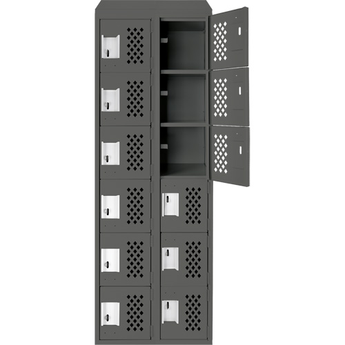 Assembled Lockerettes Clean Line Perforated Economy Lockers, 6 -tier, Bank of 2, 18" x 72" x 12", Steel Auto-Cam