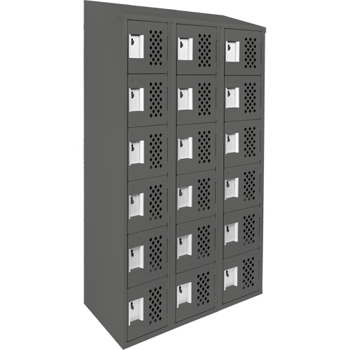Assembled Lockerettes Clean Line Perforated Economy Lockers, 6 -tier, Bank of 3, 18" x 72" x 12", Steel Auto-Cam