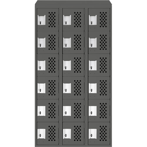 Assembled Lockerettes Clean Line Perforated Economy Lockers, 6 -tier, Bank of 3, 18" x 72" x 12", Steel Auto-Cam