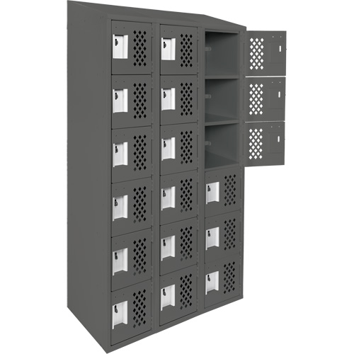 Assembled Lockerettes Clean Line Perforated Economy Lockers, 6 -tier, Bank of 3, 18" x 72" x 12", Steel Auto-Cam