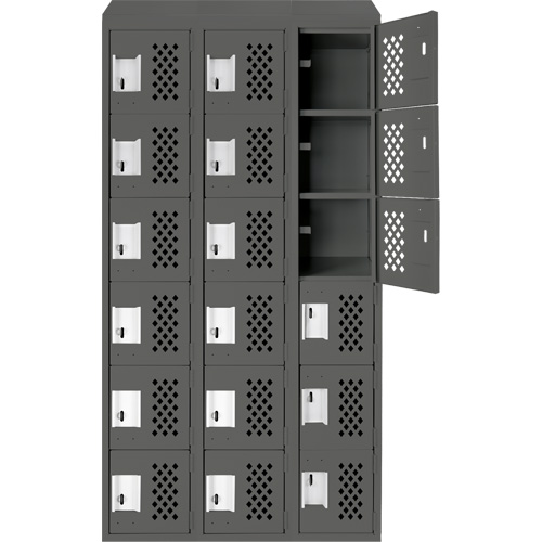 Assembled Lockerettes Clean Line Perforated Economy Lockers, 6 -tier, Bank of 3, 18" x 72" x 12", Steel Auto-Cam