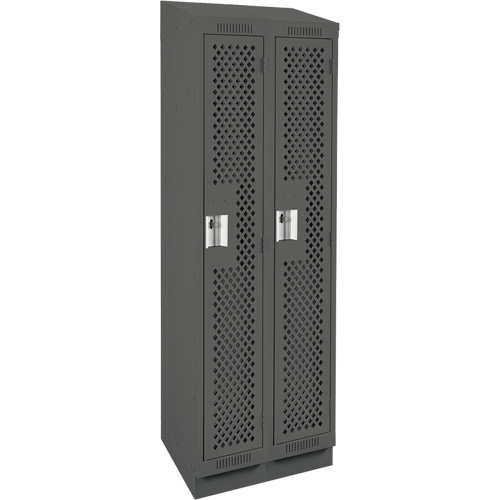 Clean Line Lockers, Bank of 2, 24" x 18" x 82", Steel, Charcoal, Rivet (Assembled), Perforated Auto-Cam