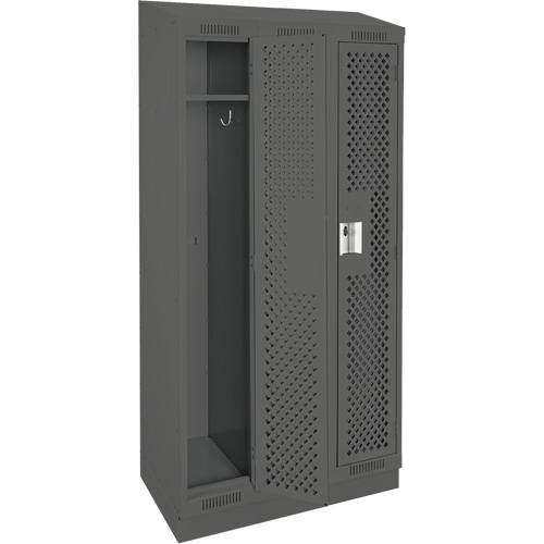 Clean Line Lockers, Bank of 3, 36" x 18" x 82", Steel, Charcoal, Rivet (Assembled), Perforated Auto-Cam