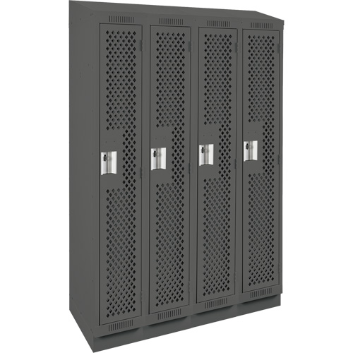 Clean Line Lockers, Bank of 4, 48" x 18" x 82", Steel, Charcoal, Rivet (Assembled), Perforated Auto-Cam