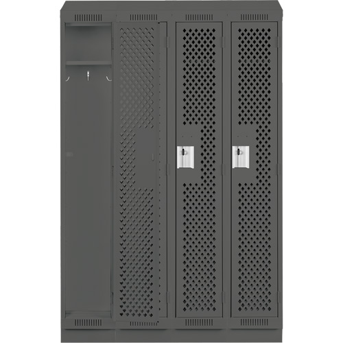Clean Line Lockers, Bank of 4, 48" x 18" x 82", Steel, Charcoal, Rivet (Assembled), Perforated Auto-Cam
