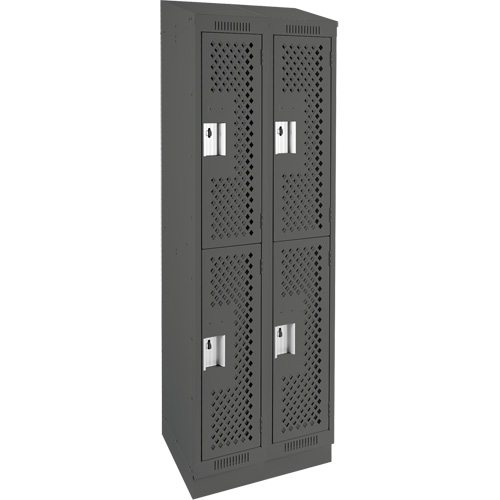 Clean Line Lockers, 2 -tier, Bank of 2, 24" x 12" x 82", Steel, Charcoal, Rivet (Assembled), Perforated Auto-Cam