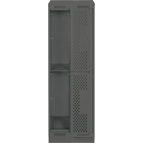 Clean Line Lockers, 2 -tier, Bank of 2, 24" x 12" x 82", Steel, Charcoal, Rivet (Assembled), Perforated Auto-Cam