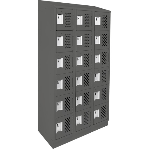 Clean-Line Perforated Lockerette, 6 -tier, Bank of 3, 15" x 72" x 12", Steel Auto-Cam