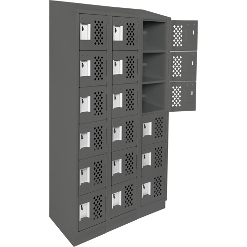 Clean-Line Perforated Lockerette, 6 -tier, Bank of 3, 15" x 72" x 12", Steel Auto-Cam