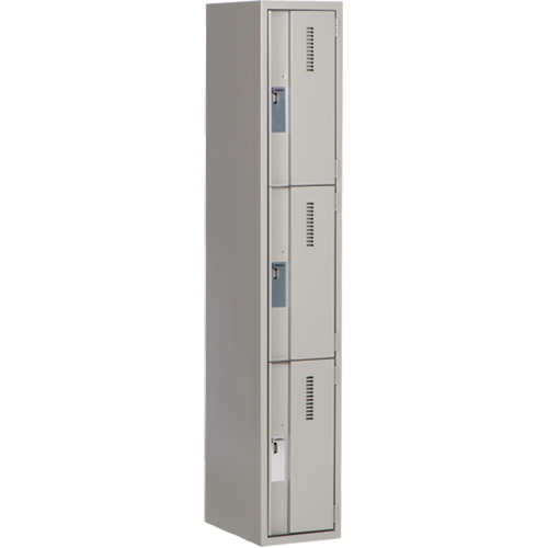 Concorde Heavy-Duty Lockers, 3 -tier, 12" x 18" x 72", Steel, Grey, Welded (Assembled) Auto-Cam