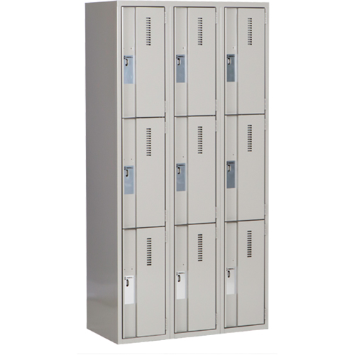 Concorde Heavy-Duty Lockers, 3 -tier, Bank of 3, 36" x 18" x 72", Steel, Grey, Welded (Assembled) Auto-Cam