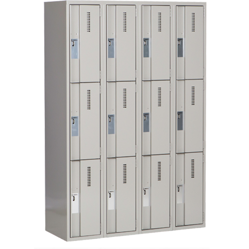 Concorde Heavy-Duty Lockers, 3 -tier, Bank of 4, 48" x 18" x 72", Steel, Grey, Welded (Assembled) Auto-Cam