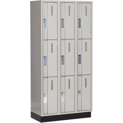 Concorde Heavy-Duty Lockers, 3 -tier, Bank of 3, 36" x 18" x 76", Steel, Grey, Welded (Assembled) Auto-Cam