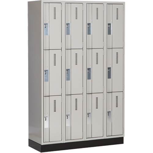 Concorde Heavy-Duty Lockers, 3 -tier, Bank of 4, 48" x 18" x 76", Steel, Grey, Welded (Assembled) Auto-Cam