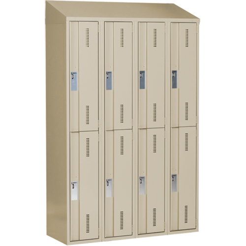 Concorde Heavy-Duty Lockers, 2 -tier, Bank of 4, 48" x 18" x 78", Steel, Beige, Welded (Assembled) Auto-Cam
