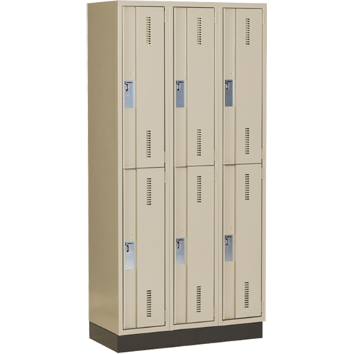 Concorde Heavy-Duty Lockers, 2 -tier, Bank of 3, 36" x 18" x 76", Steel, Beige, Welded (Assembled) Auto-Cam