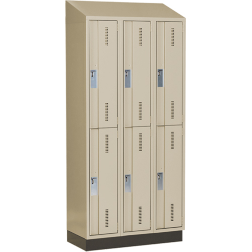 Concorde Heavy-Duty Lockers, 2 -tier, Bank of 3, 36" x 18" x 82", Steel, Beige, Welded (Assembled) Auto-Cam