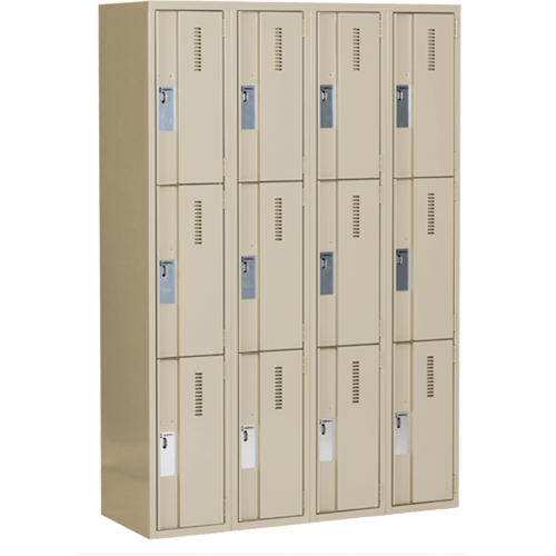 Casiers robustes Concorde, 3 niveaux, Bloc de 4, 48" x 18" x 72", Acier, Beige, Soud&eacute; (assembl&eacute;) Auto-Cam