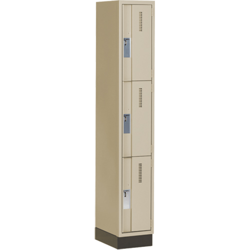 Concorde Heavy-Duty Lockers, 3 -tier, 12" x 18" x 76", Steel, Beige, Welded (Assembled) Auto-Cam