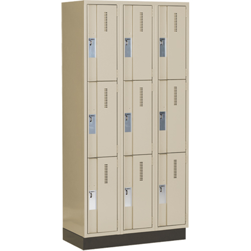 Concorde Heavy-Duty Lockers, 3 -tier, Bank of 3, 36" x 18" x 76", Steel, Beige, Welded (Assembled) Auto-Cam