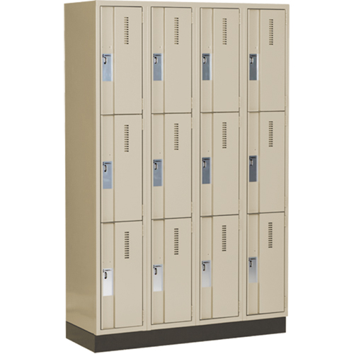 Concorde Heavy-Duty Lockers, 3 -tier, Bank of 4, 48" x 18" x 76", Steel, Beige, Welded (Assembled) Auto-Cam
