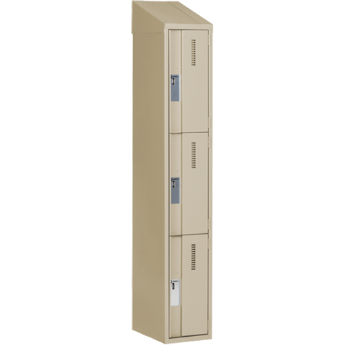 Concorde Heavy-Duty Lockers, 3 -tier, 12" x 18" x 78", Steel, Beige, Welded (Assembled) Auto-Cam