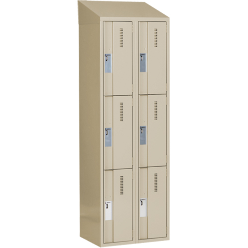 Concorde Heavy-Duty Lockers, 3 -tier, Bank of 2, 24" x 18" x 78", Steel, Beige, Welded (Assembled) Auto-Cam
