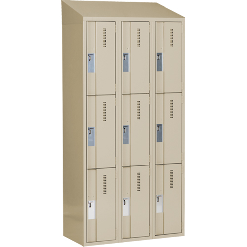 Concorde Heavy-Duty Lockers, 3 -tier, Bank of 3, 36" x 18" x 78", Steel, Beige, Welded (Assembled) Auto-Cam
