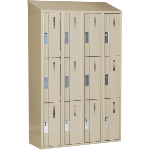 Concorde Heavy-Duty Lockers, 3 -tier, Bank of 4, 48" x 18" x 78", Steel, Beige, Welded (Assembled) Auto-Cam