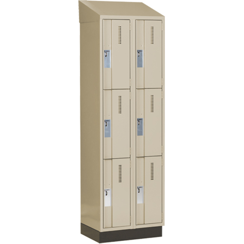 Concorde Heavy-Duty Lockers, 3 -tier, Bank of 2, 24" x 18" x 82", Steel, Beige, Welded (Assembled) Auto-Cam