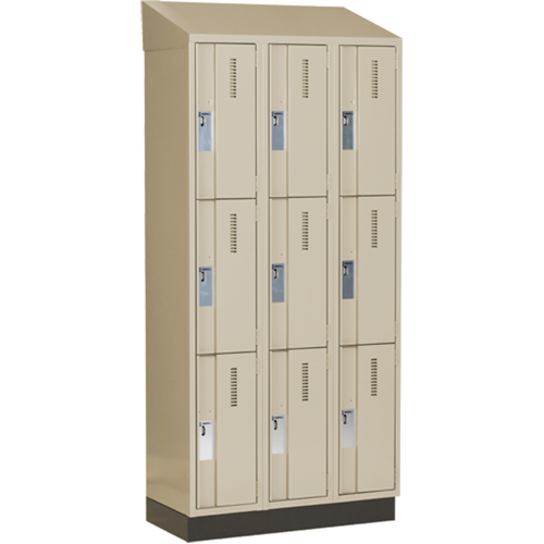 Concorde Heavy-Duty Lockers, 3 -tier, Bank of 3, 36" x 18" x 82", Steel, Beige, Welded (Assembled) Auto-Cam