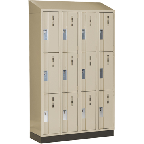Concorde Heavy-Duty Lockers, 3 -tier, Bank of 4, 48" x 18" x 82", Steel, Beige, Welded (Assembled) Auto-Cam