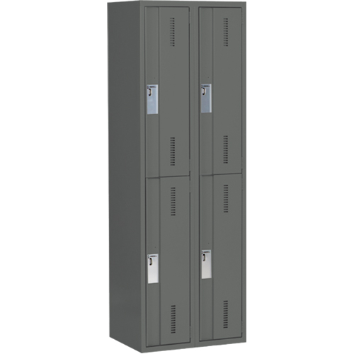 Concorde Heavy-Duty Lockers, 2 -tier, Bank of 2, 24" x 18" x 72", Steel, Charcoal, Welded (Assembled) Auto-Cam