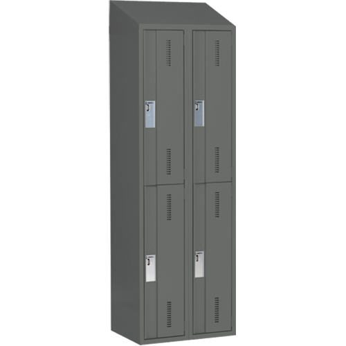 Concorde Heavy-Duty Lockers, 2 -tier, Bank of 2, 24" x 18" x 78", Steel, Charcoal, Welded (Assembled) Auto-Cam