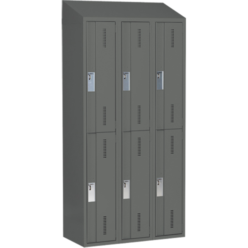 Concorde Heavy-Duty Lockers, 2 -tier, Bank of 3, 36" x 18" x 78", Steel, Charcoal, Welded (Assembled) Auto-Cam