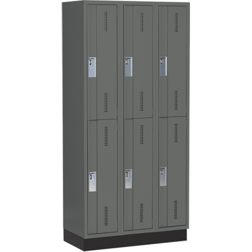 Concorde Heavy-Duty Lockers, 2 -tier, Bank of 3, 36" x 18" x 76", Steel, Charcoal, Welded (Assembled) Auto-Cam