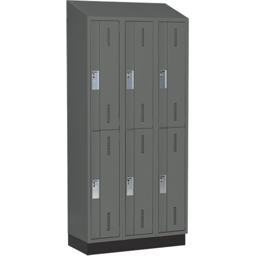 Concorde Heavy-Duty Lockers, 2 -tier, Bank of 3, 36" x 18" x 82", Steel, Charcoal, Welded (Assembled) Auto-Cam