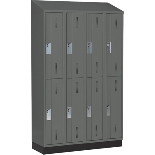 Concorde Heavy-Duty Lockers, 2 -tier, Bank of 4, 48" x 18" x 82", Steel, Charcoal, Welded (Assembled) Auto-Cam